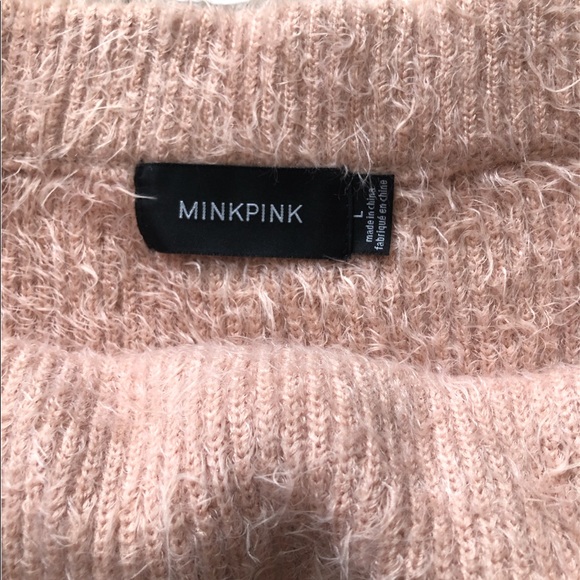MINKPINK Champagne Rose Florentine Off the Shoulder Eyelash Sweater - Picture 5 of 5